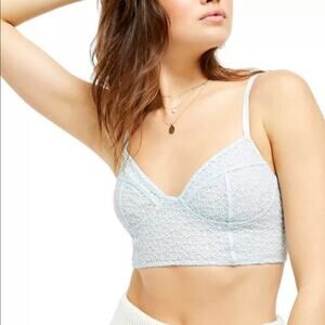 BRAND NEW Free People Floral Lace Up Back Corset Bra Baby Blue Bralette